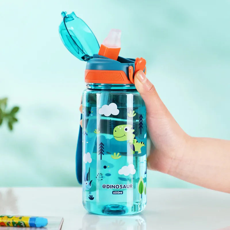 600ml Kids Healthy Plastic Water Bottle With Straw BPA Free Leak-Proof