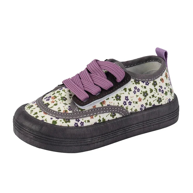 2024 New Children Versatile Soft Canvas Shoes Fashion Floral Print