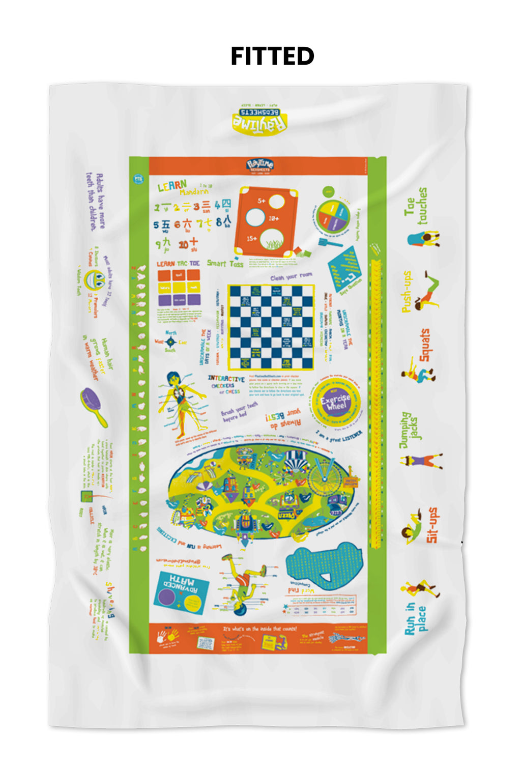 Playtime Bed Sheets Twin. 75 Fun Interactive Games & Puzzles. Unisex