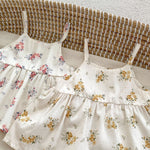 Baby Girl Flower Pattern Sling Tops With Shorts Sets